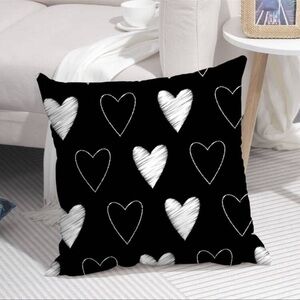 BACK AND WHITE HEART PRINT PILLOW COVER